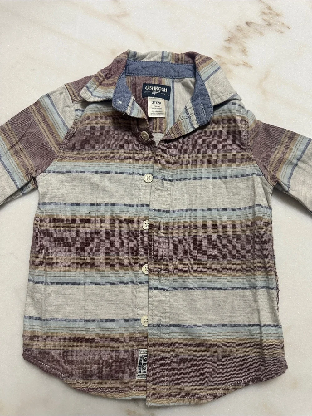 OshKosh B'gosh Mauve, Light Blue & Cream Striped Button-Down Shirt